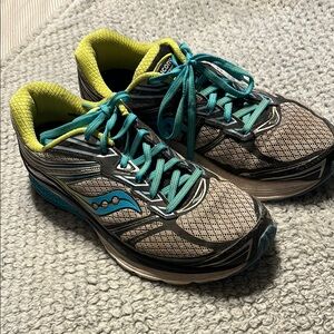 Saucony Gray and Blue Athletic Shoes with Breathable Mesh